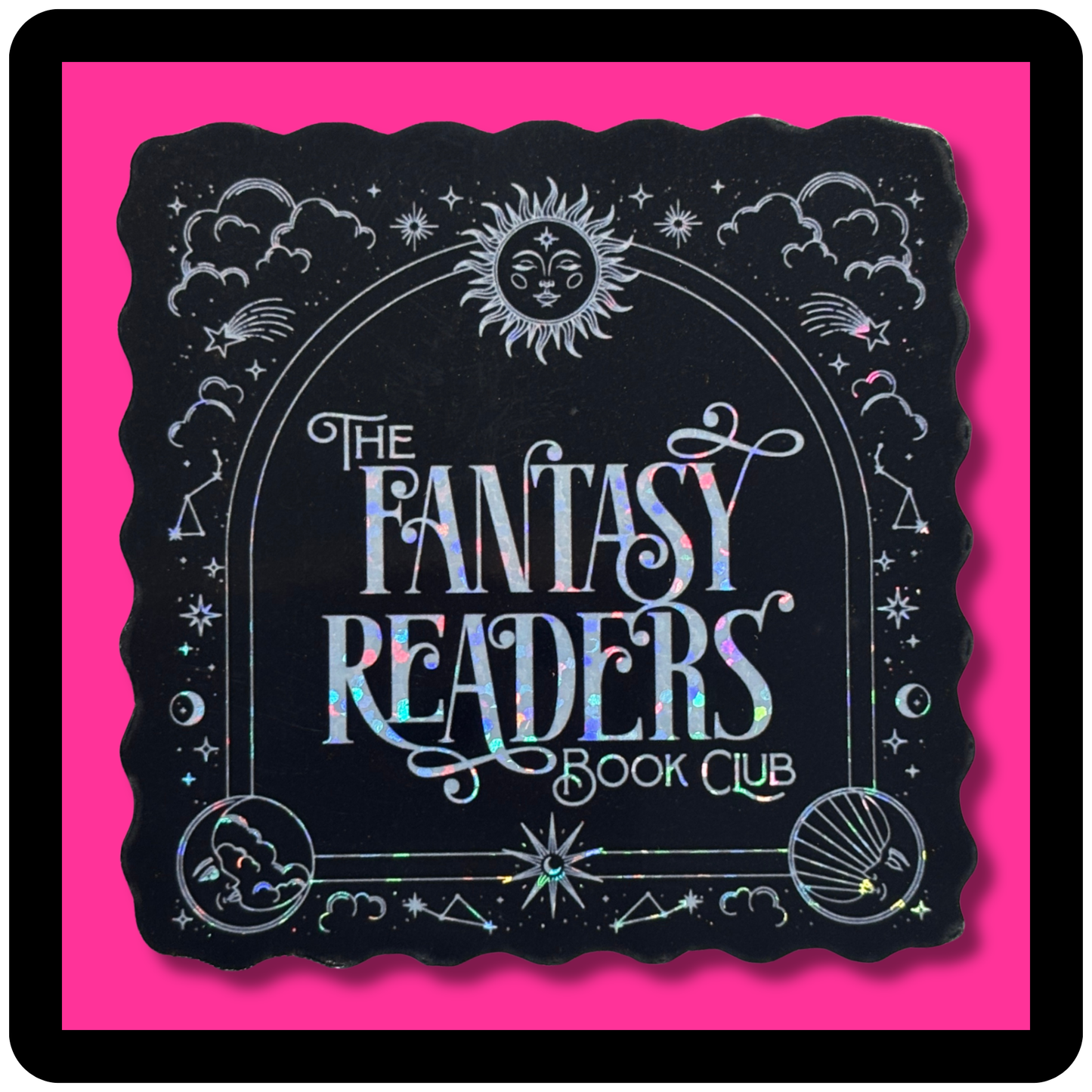Fantasy Readers Book Club Holographic Black Square Sticker