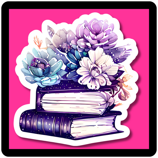 Purple Floral Book Stack Sticker