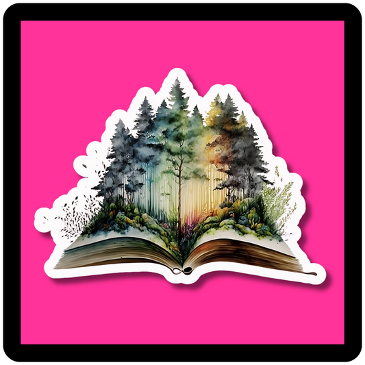 Open Book w/ Watercolor Trees Sticker