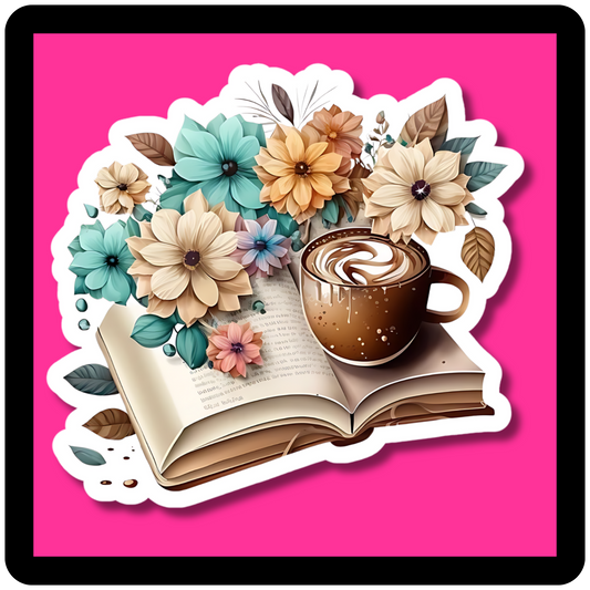 Open Book w/ Coffee & Flowers Sticker