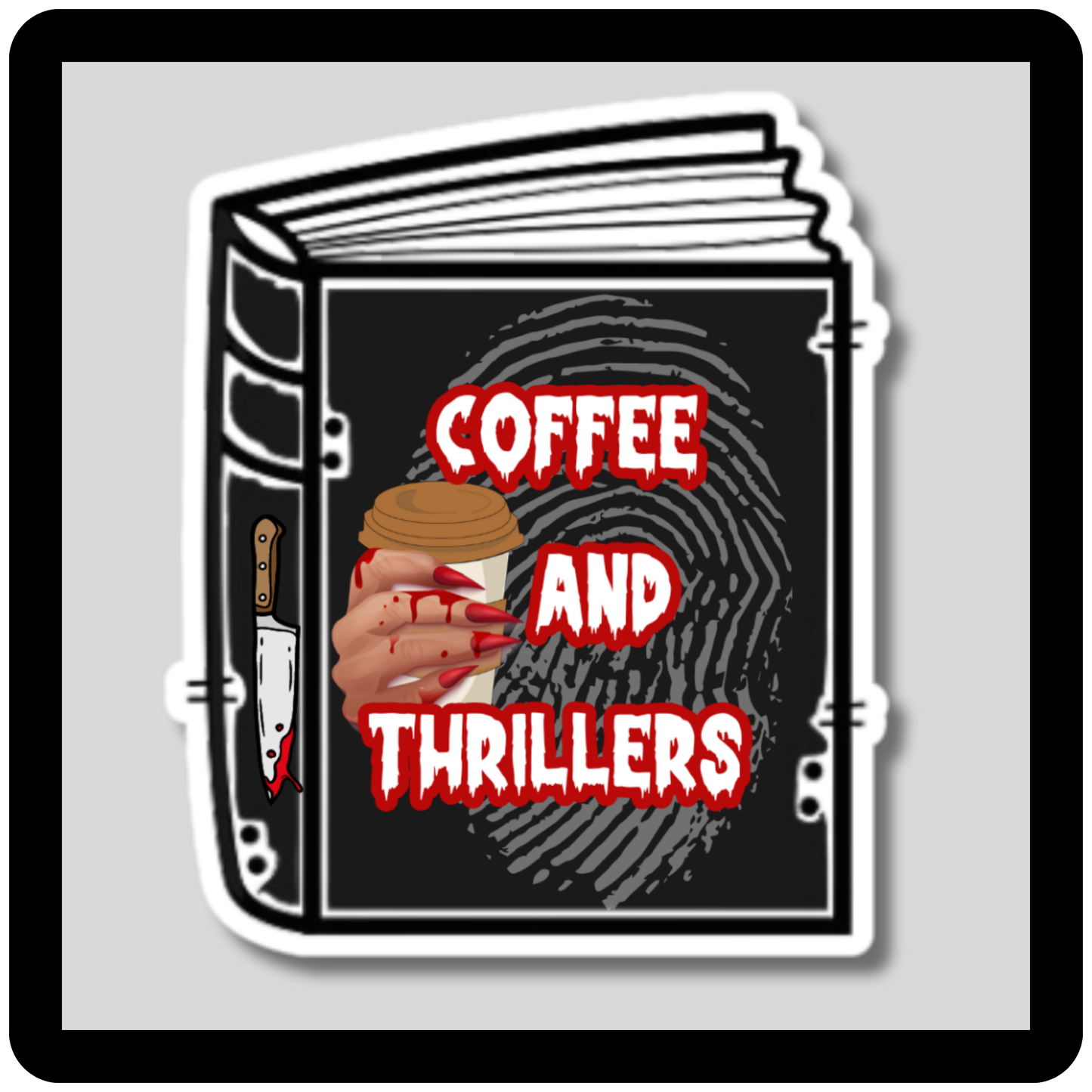 Coffee & Thrillers Book with Cup/Knife Sticker