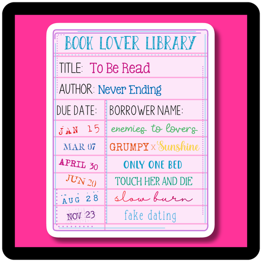 Book Lover Romance Tropes Library Card Sticker